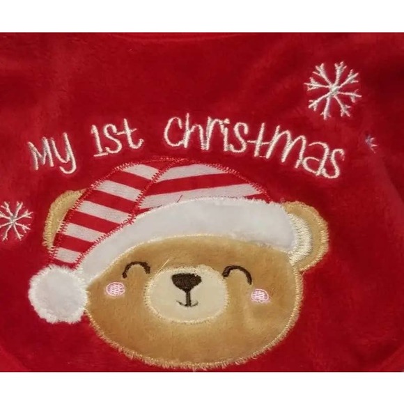 Baby Bib "My First Christmas" Teddy Bear Unisex 0-12 Months Soft Cute Photo Prop - Picture 2 of 5